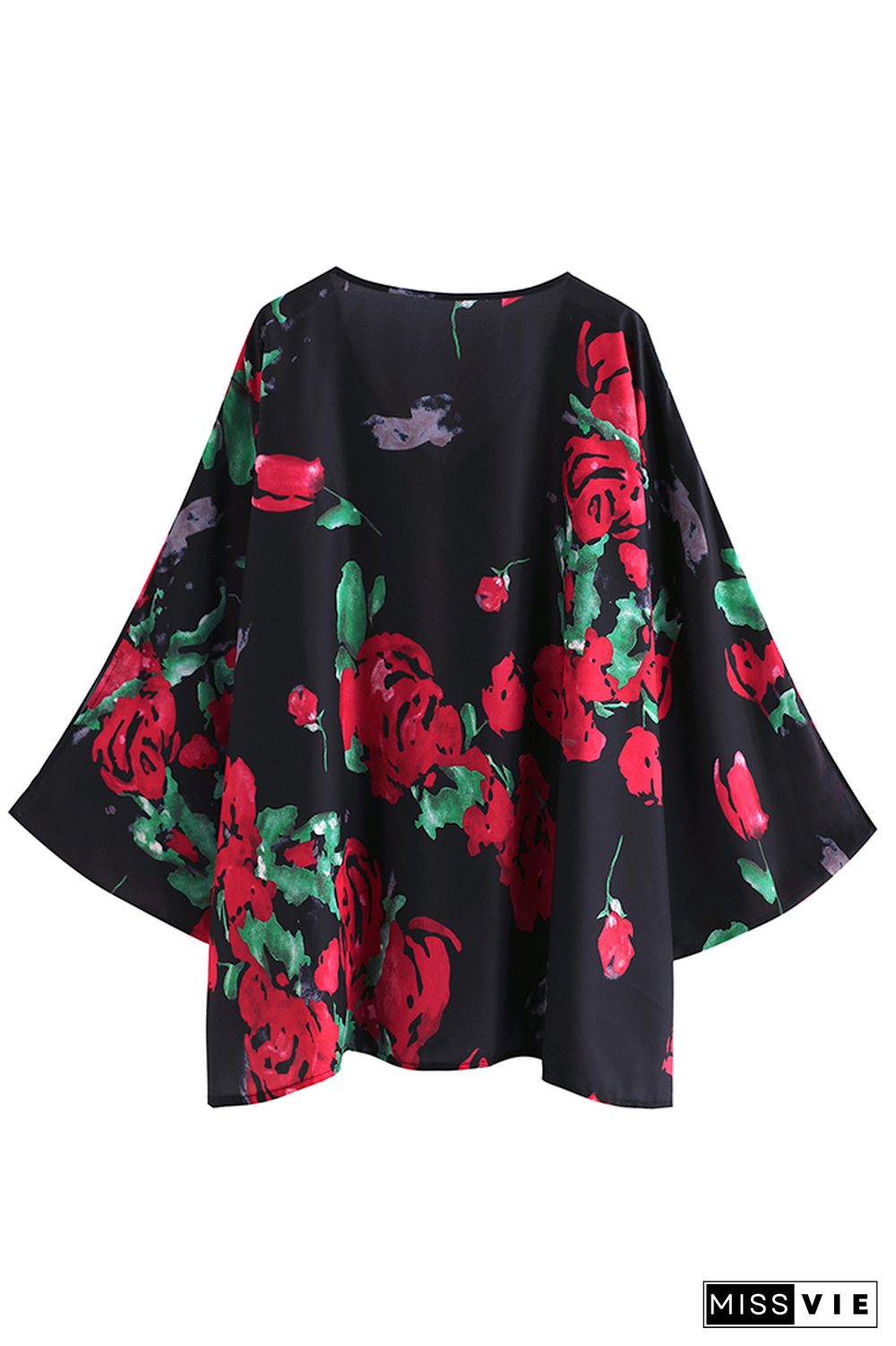 V Neck Floral Loose Cover Up Top