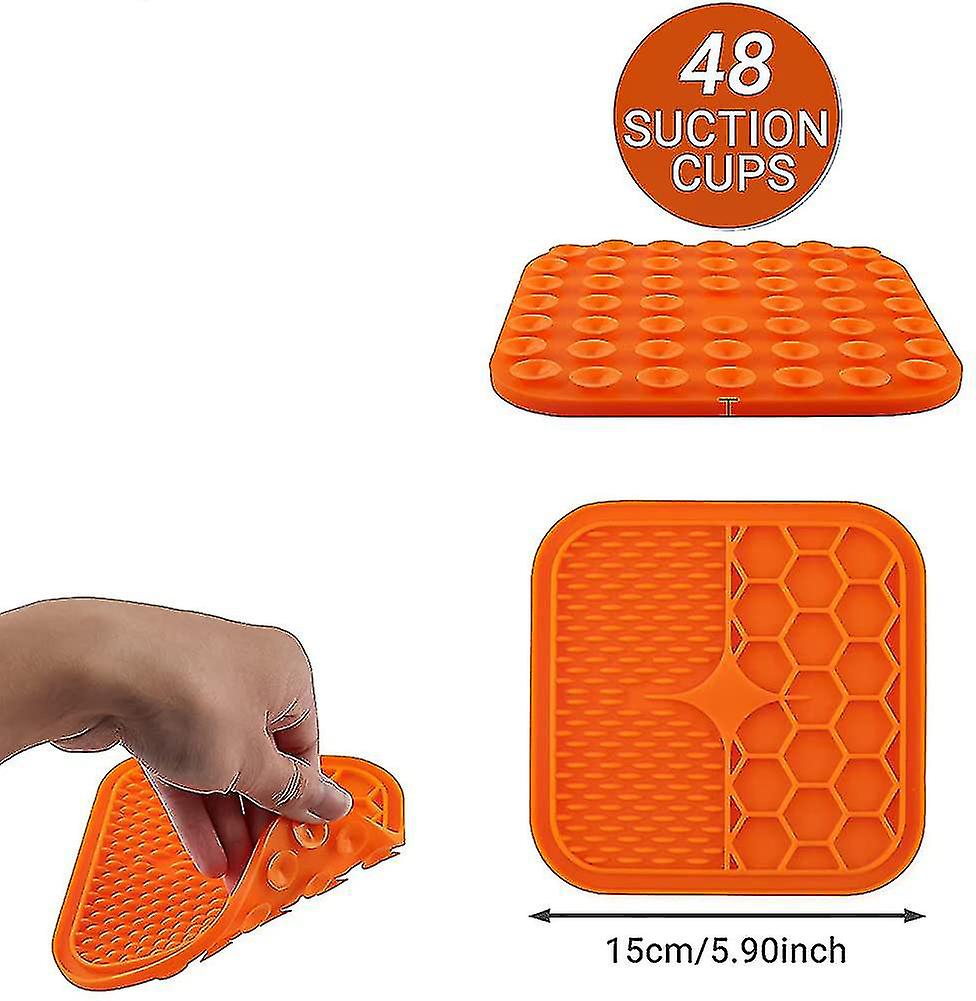 Miman Dog Lick Pad， Silicone Dog Lick Mat With Suctionwith Silicone Spatula Orange