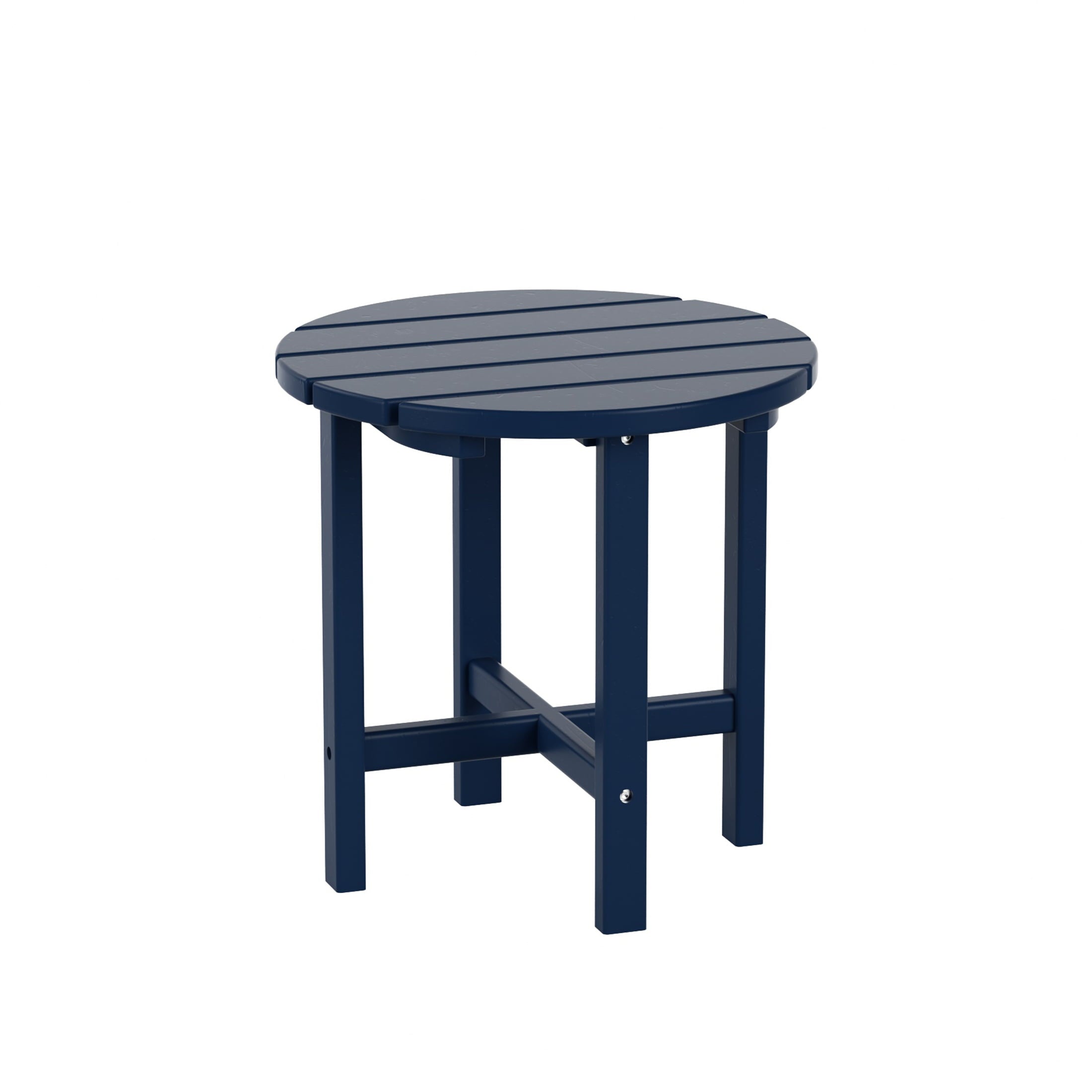 Garden 18 Inch Round Plastic Outdoor Patio Side Table, Navy Blue