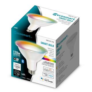 EcoSmart 120-Watt Equivalent Smart PAR38 Color Changing CEC LED Light Bulb with Voice Control (1-Bulb) Powered by Hubspace 11PR38120RGBWH1