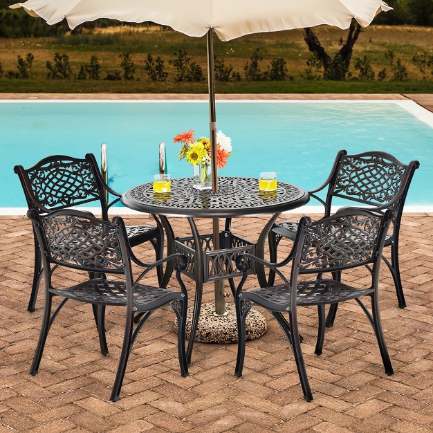 Costway 36 x27 x27 Patio Round Dining Bistro Table Cast W 2 x27 x27 Umbrella Hole