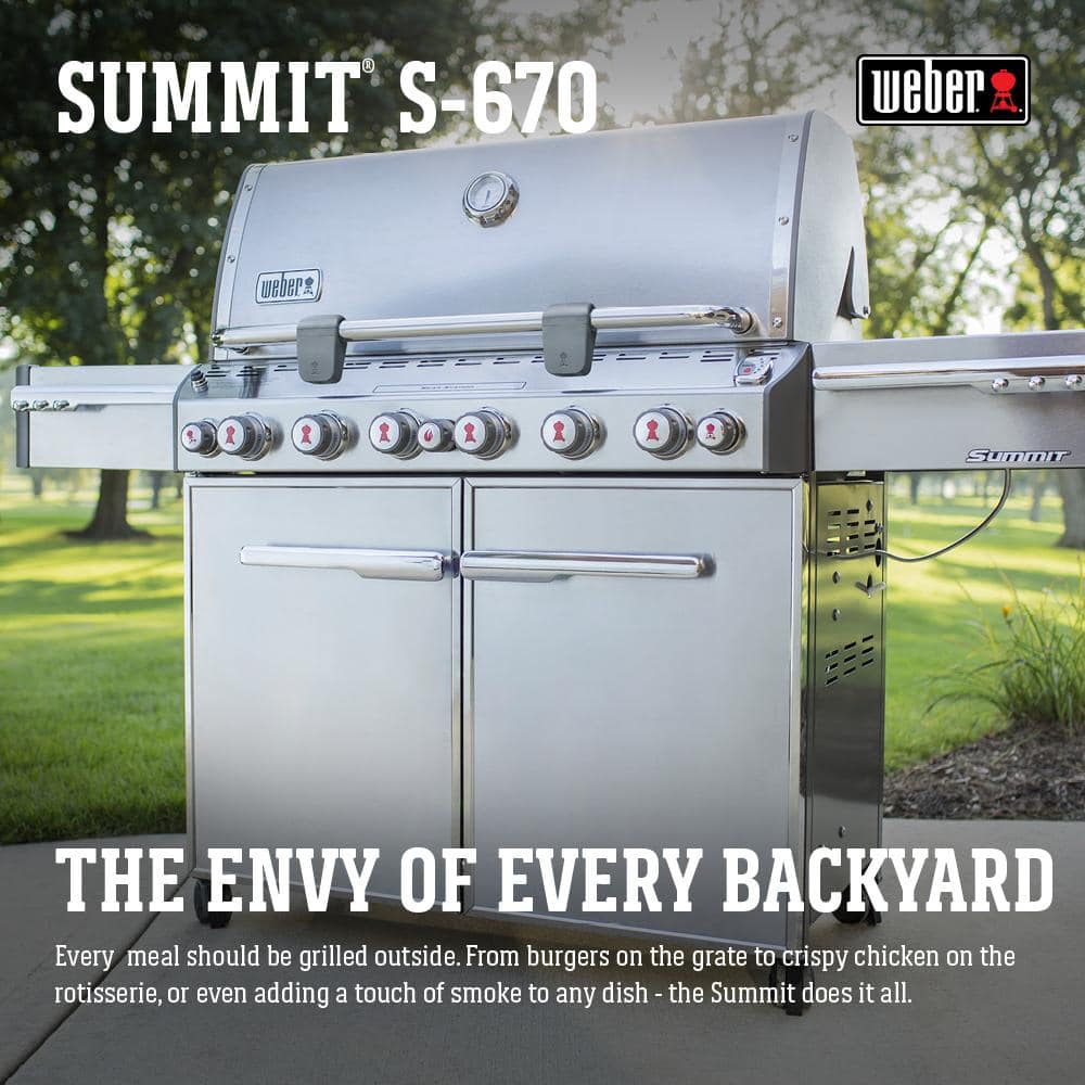 Weber Summit S-670 6-Burner Propane Gas Grill in Stainless Steel with Built-In Thermometer and Rotisserie 7370001