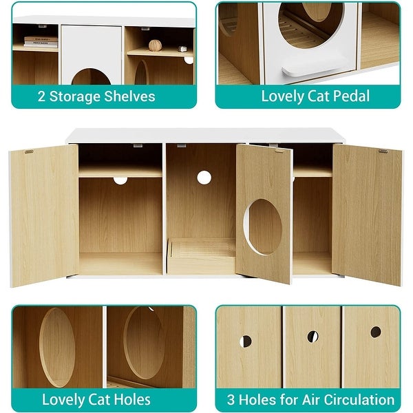 Cat Litter Box Enclosure 43 Inch， Wood Cat Washroom Storage Cabinet