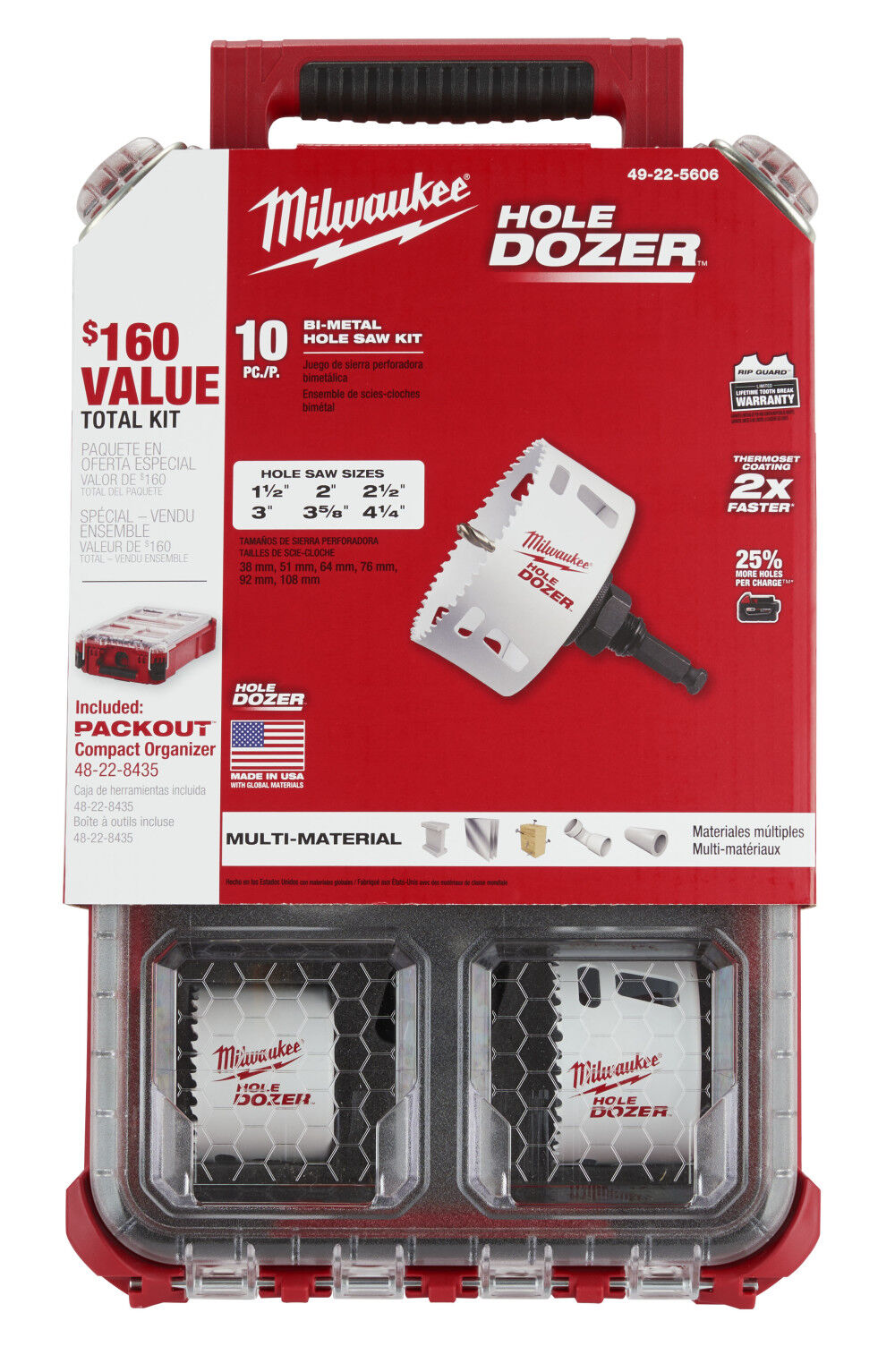 Milwaukee HOLE DOZER Bi-Metal Hole Saw Kit with PACKOUT Compact Organizer - 10PC 49-22-5606 from Milwaukee