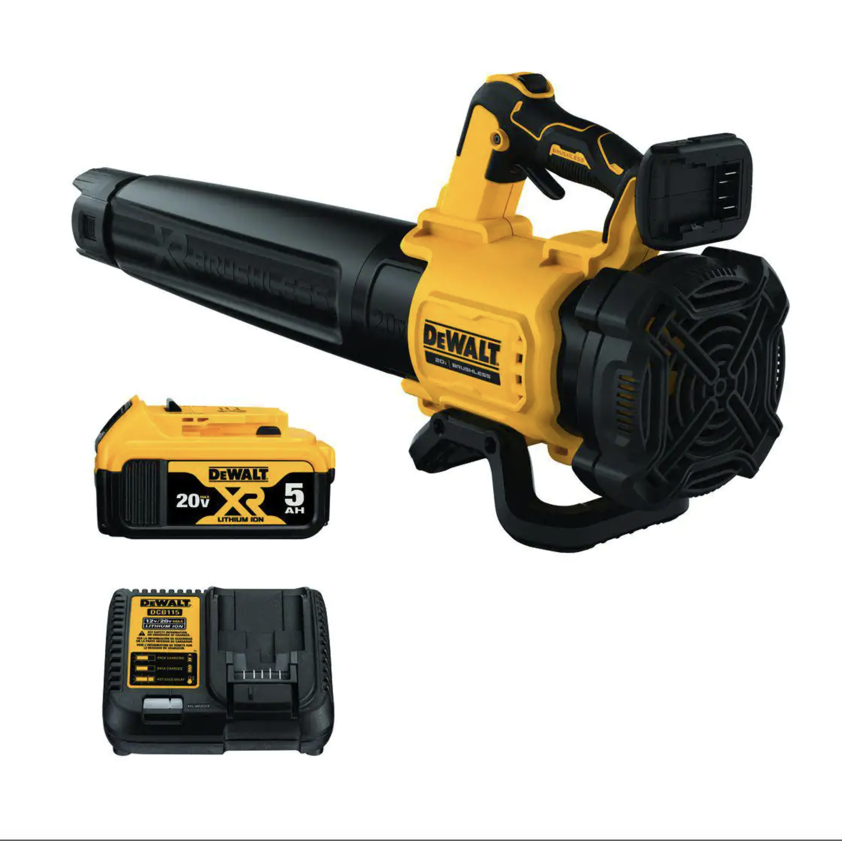 Dewalt 20V MAX 125 Mph 450 CFM Brushless Cordless Battery Powered Handheld Leaf Blower with (1) 5Ah Battery and Charger