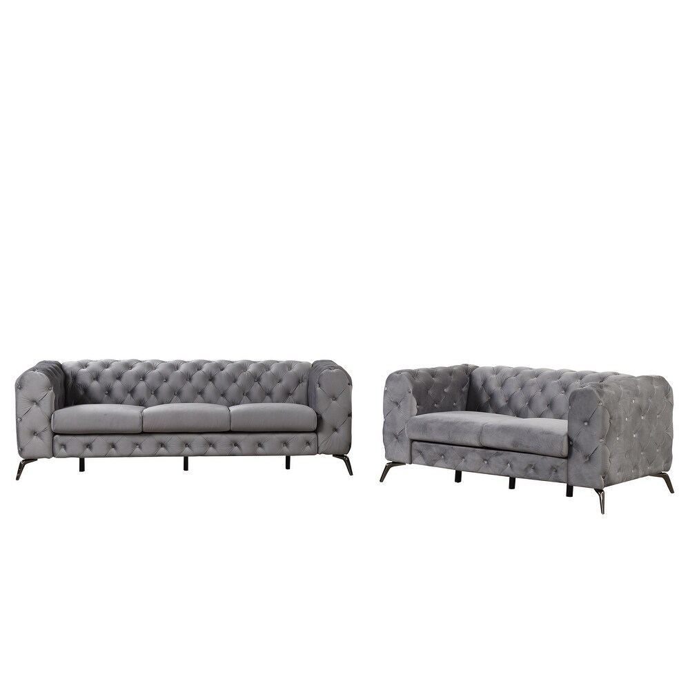 3 Piece Tufted Sofa Set in Velvet 3 Seat Sofa Loveseat Single Chair   189\