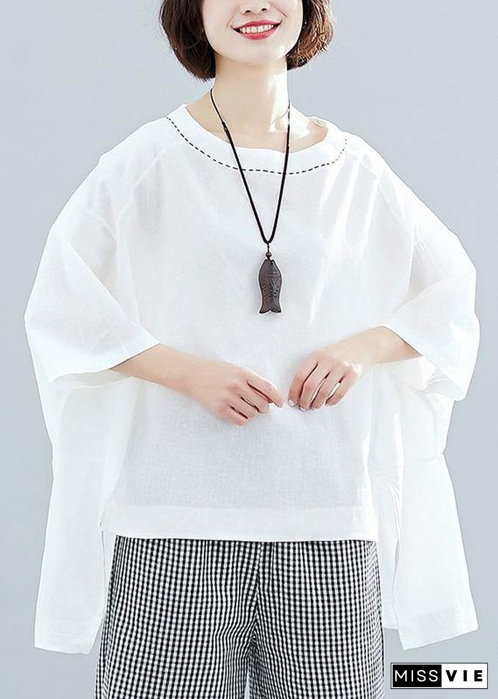 Women white cotton crane tops low high design oversized summer shirt