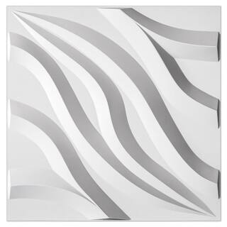 Art3dwallpanels 19.7 in. x 19.7 in. White Flowing Wave 3D Wall Tile Paintable 3D PVC Wall Panel (Pack of 12) (Covers 32 sq. ft.) A10hd083WT