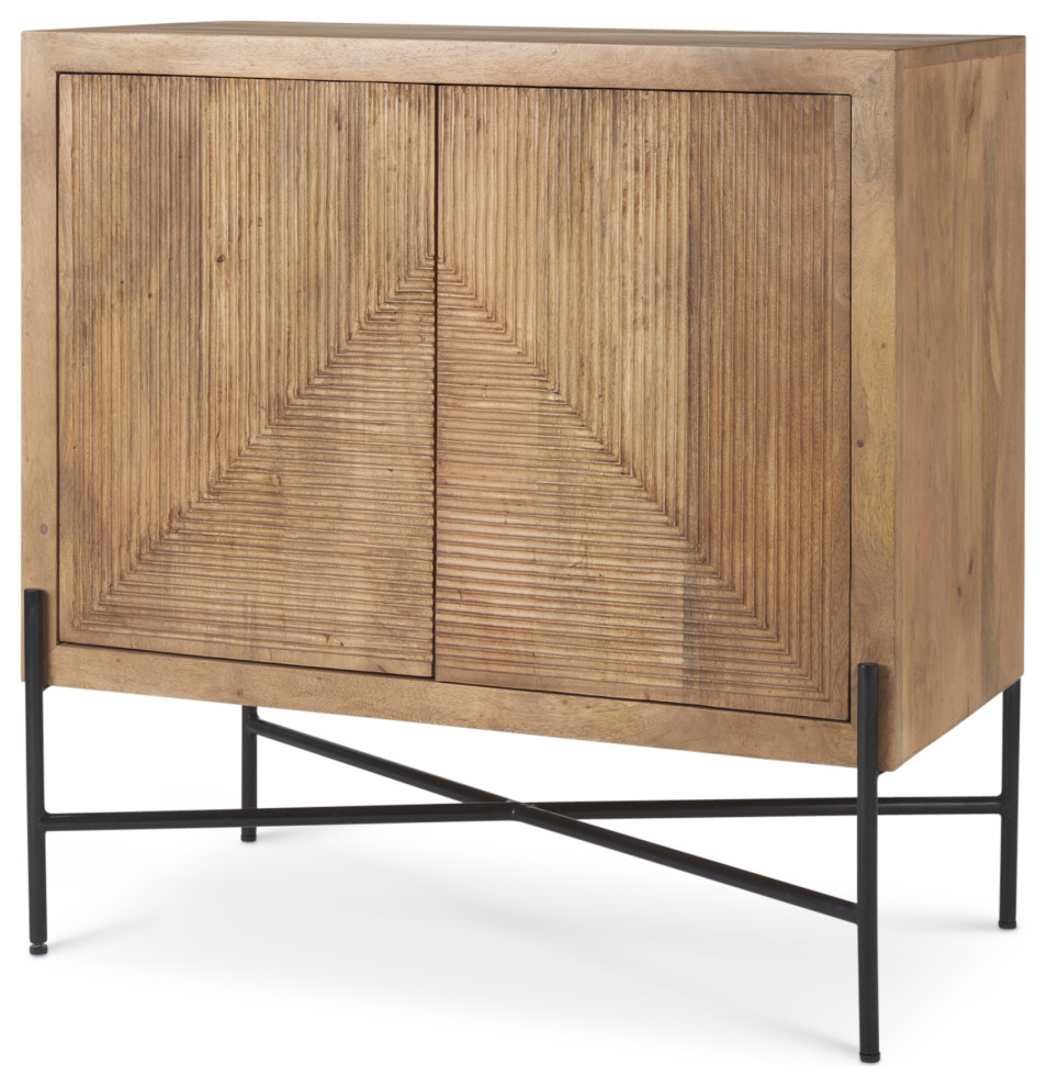 Cairo Light Brown Solid Wood With Black Iron Frame Accent Cabinet   Midcentury   Accent Chests And Cabinets   by Mercana  Houzz