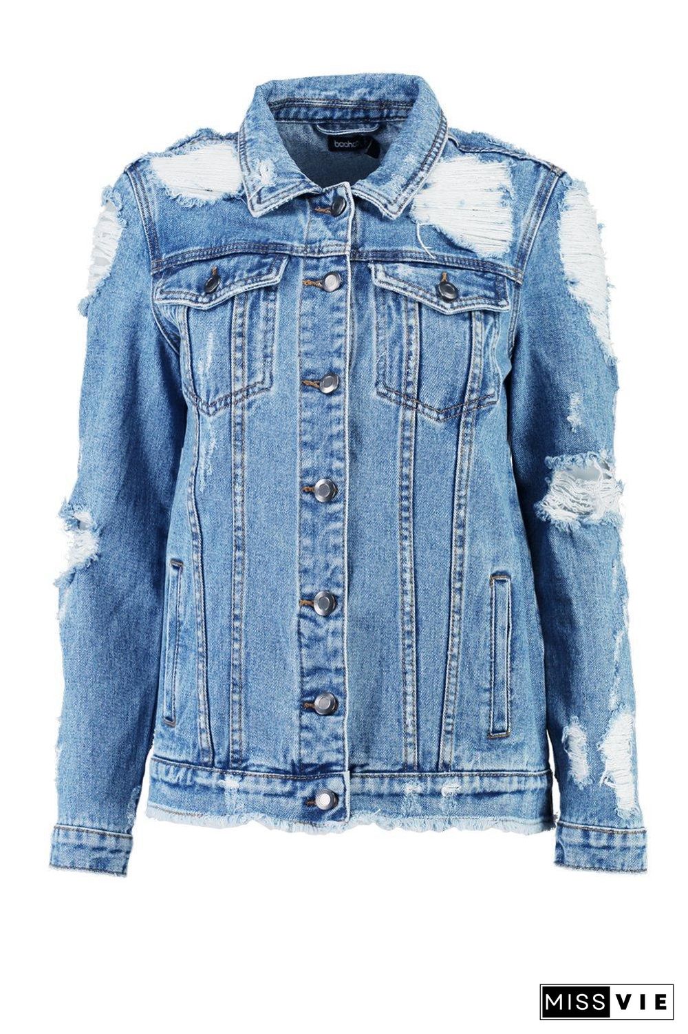 Blue Ripped Denim Jacket