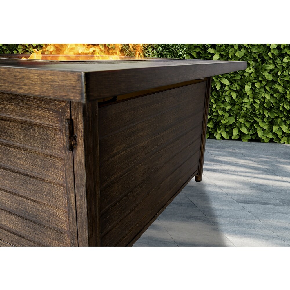 Aluminum Propane Outdoor Fire Table with Stained Wood Look Finish