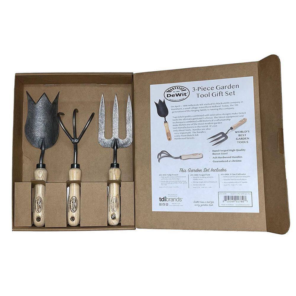 DeWit 3-Piece Garden Tool Set for Mom 11 in. L Tulip Towel11.5 in. L 3-Tine Cultivator 10.8 in. L Hand Fork 31-3349