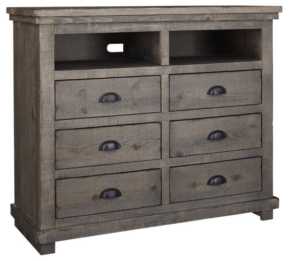 Rustic TV Media Console  Drawers With Inverted Cup Shaped Pulls  Weathered Gray   Rustic   Entertainment Centers And Tv Stands   by Declusia  Houzz