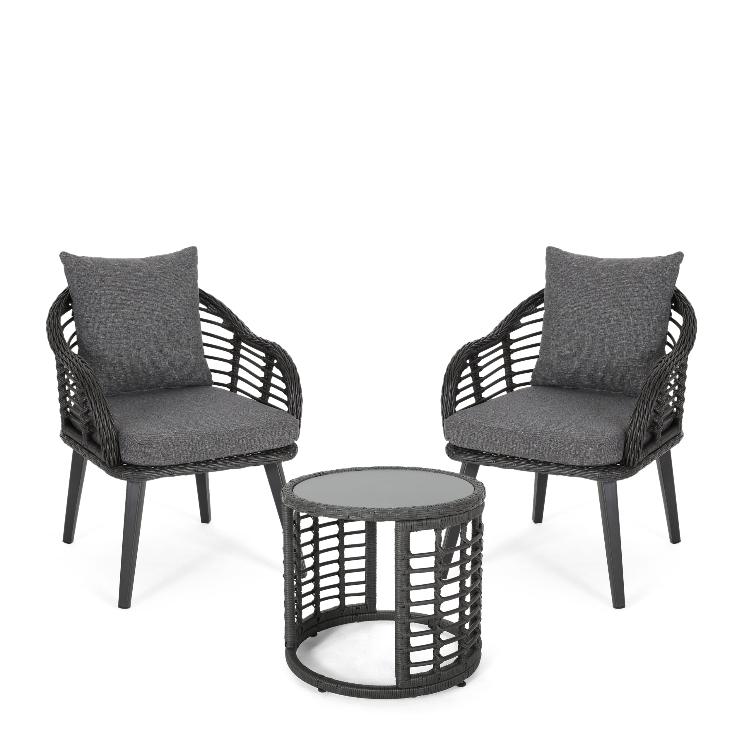 Evvy Outdoor Modern Boho 2 Seater Wicker Chat Set with Side Table