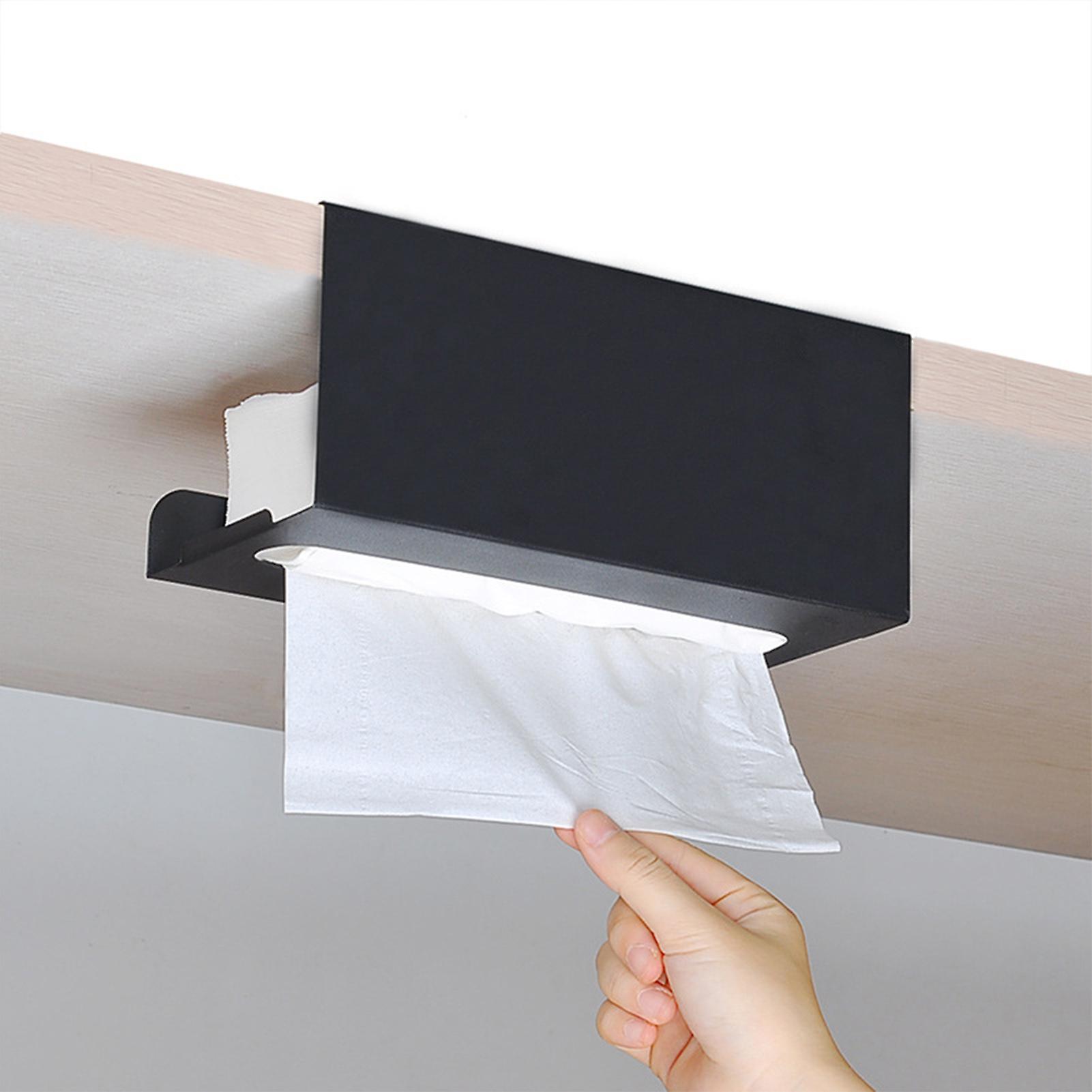Black Under Cabinet Tissue Box Storage Rack Tissue Holder Paper Towel Holder Paper Towel Rack Kitchen Towel Hanging Case