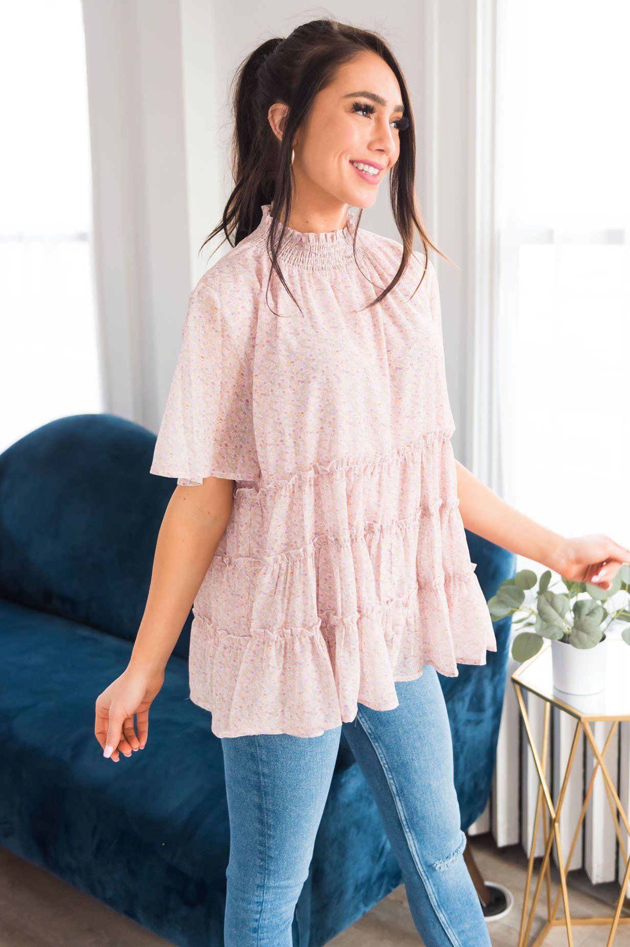 Happy Twirls Modest Tiered Blouse