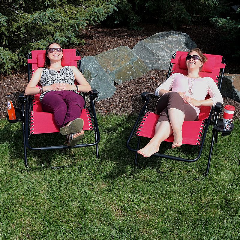 Sunnydaze Oversized Zero Gravity Lounge Chairs and Cup Holder - Set of 2 - Red