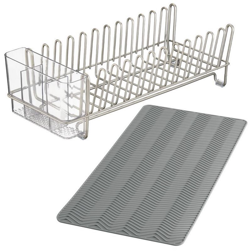 mDesign Compact Dish Drying Rack and Silicone Mat， Set of 2