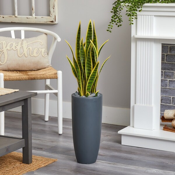 3' Sansevieria Artificial Plant in Gray Bullet Planter