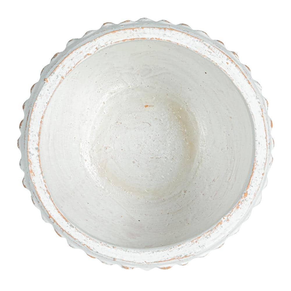 Storied Home Distressed White Clay Round Hobnail Planter EC1793