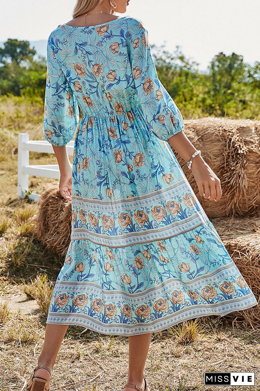 Fashion Casual Print Split Joint V Neck A Line Dresses