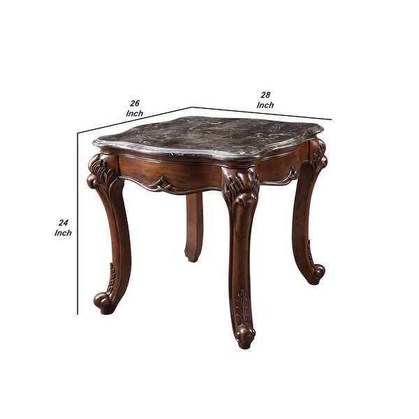 End Table with Marble Top and Carved Cabriole Legs， Brown