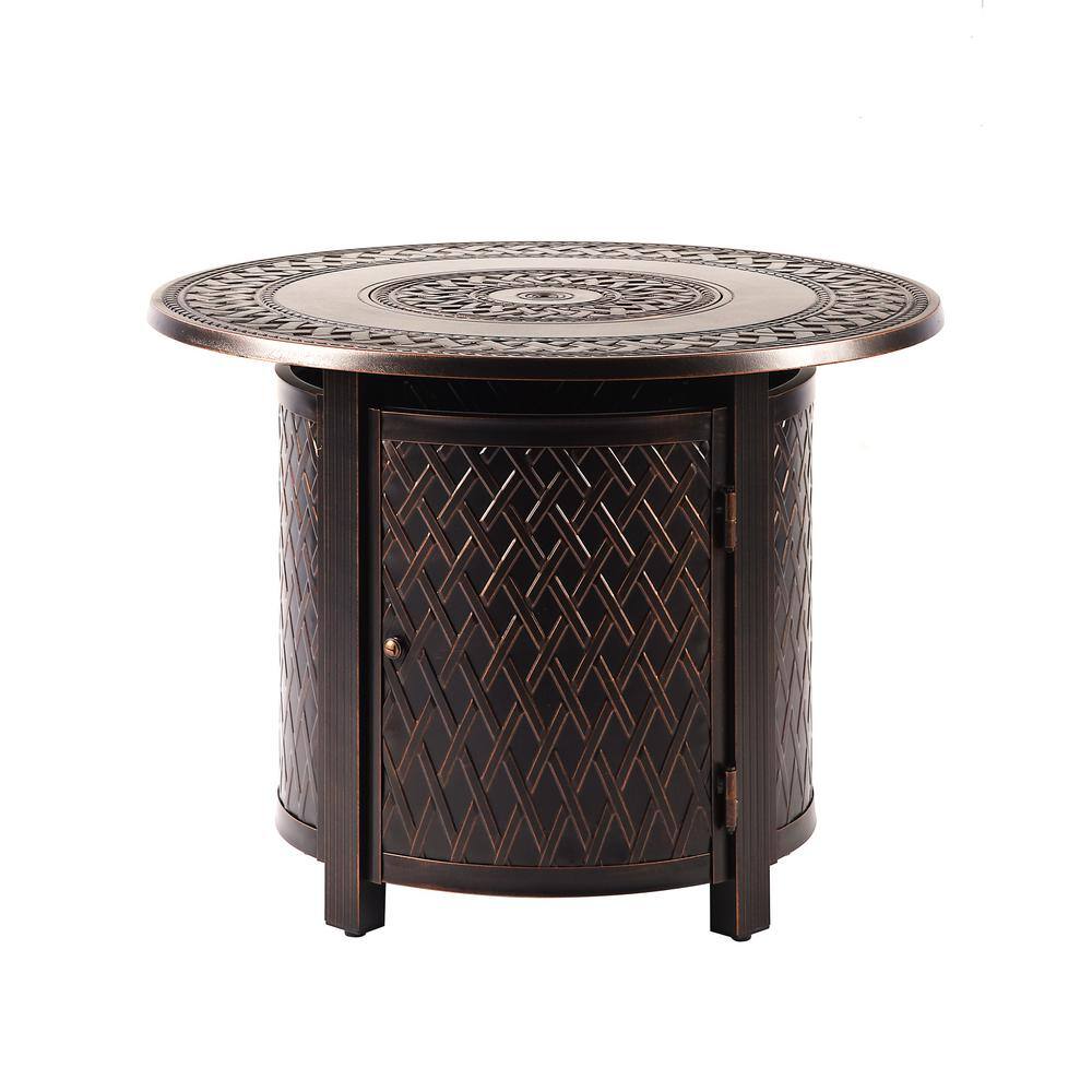 Oakland Living 34 in. Round Aluminum Outdoor Propane Fire Table with Fire Beads Lid and Covers in Copper HDRITZ-FPT-AC