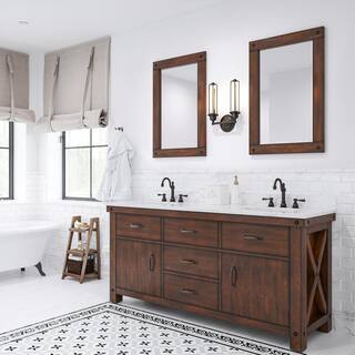 Water Creation Aberdeen 72 in. W x 22 in. D Vanity in Rustic Sierra with Marble Vanity Top in White with White Basin and Mirror AB72CW03RS-A24000000