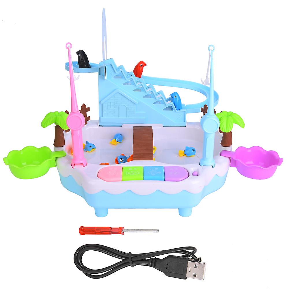 Children's Magnetic Fishing Toy Rod Multi-function Electric Fishing Plate Set Musical Water Toysblue