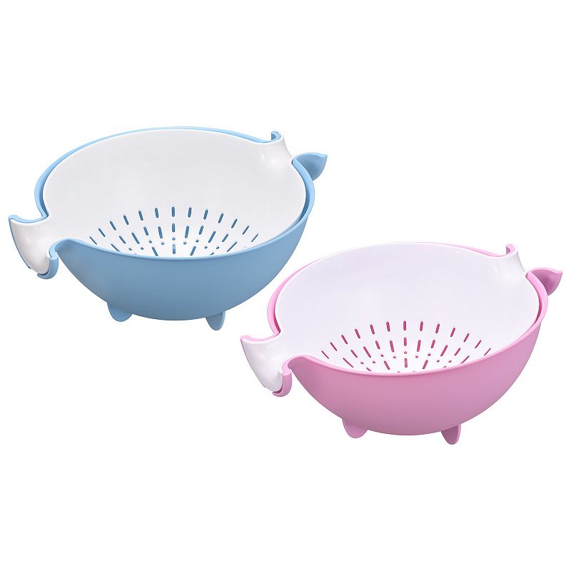 Kitchen Strainer Colander 2PCS， Food Strainer Washing Basket with Handles