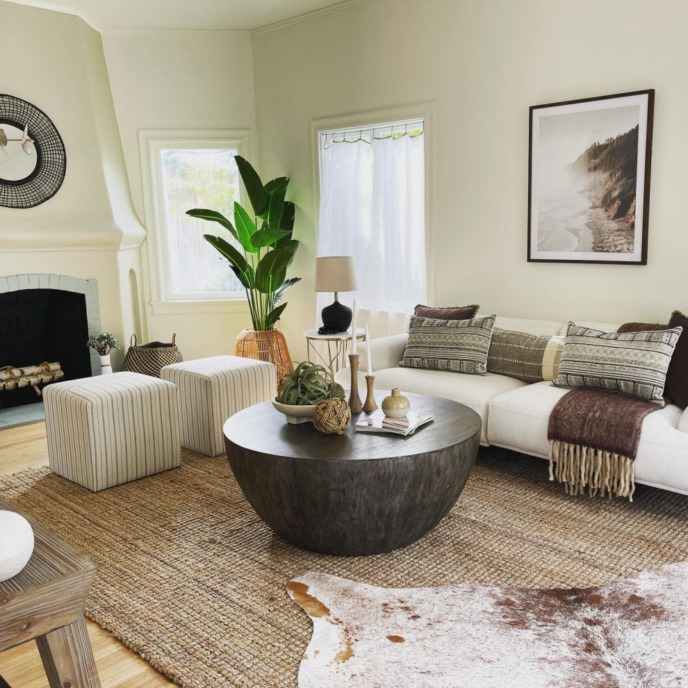 Minimalist Large Round Wood Coffee Table Modern Geometric Block Walnut Gray   Rustic   Coffee Tables   by My Swanky Home  Houzz