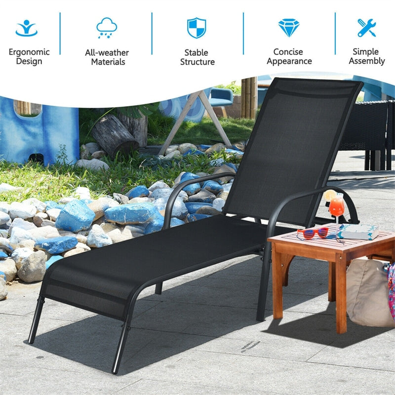 5-Position Fabric Folding Outdoor Chaise Lounge Chair, Lightweight Pool Chair Patio Lawn Recliner Sun Lounger