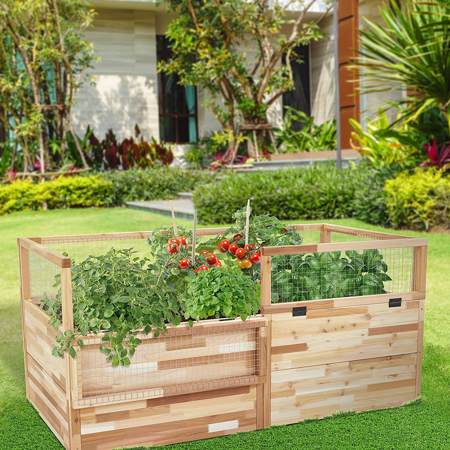 Jumbl Raised Herb Garden Bed, 72 x 33 x 39 in Wood Planter