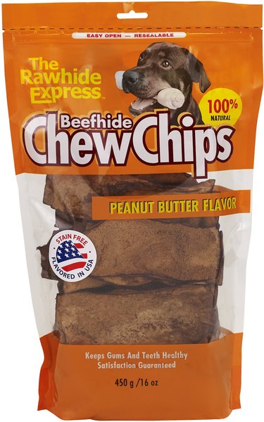 The Rawhide Express Beefhide Chew Chips Peanut Butter Flavor Dog Treats， 16-oz bag