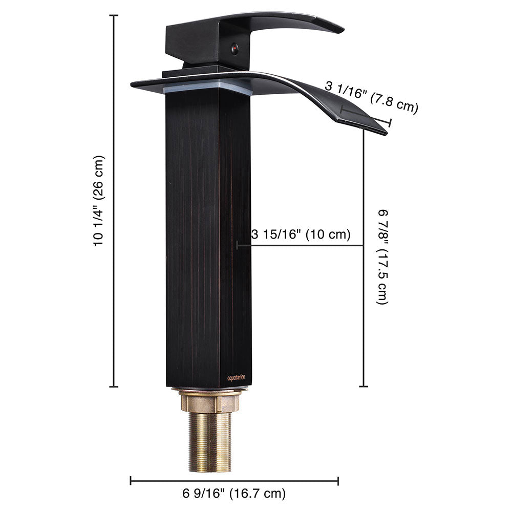 Aquaterior Waterfall Vessel Faucet Square 1-Handle Cold & Hot 10