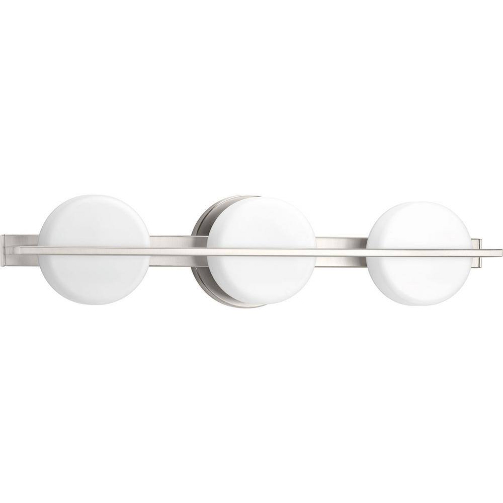 Progress Lighting Volo LED Collection 3-Light Brushed Nickel Etched Opal Glass Mid-Century Modern Bath Vanity Light P300065-009-30