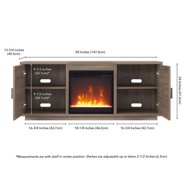 Dakota Rectangular TV Stand with Crystal Fireplace for TV's up to 65