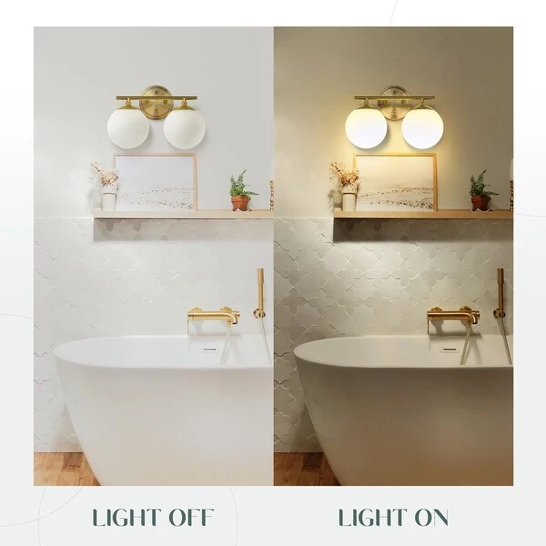 Modern Bathroom Vanity Light with Frosted Glass Shades in Gold Finish