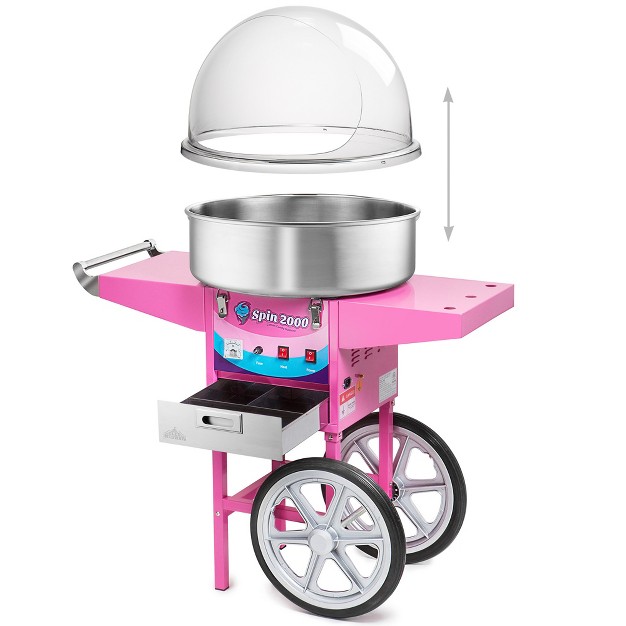 Olde Midway Cotton Candy Machine With Cart And Bubble Shield Electric Candy Floss Maker With 3 Bin Storage Drawer