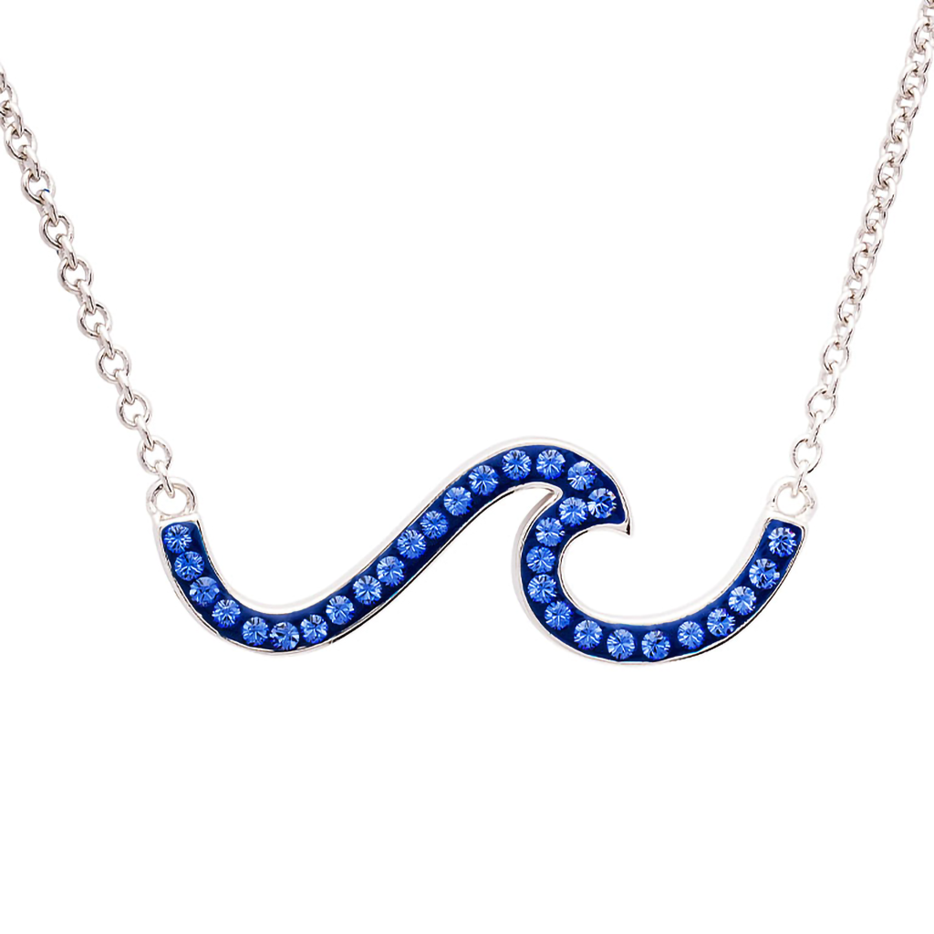 Ocean  Sterling Silver Wave Necklace With Sapphire Blue Crystals