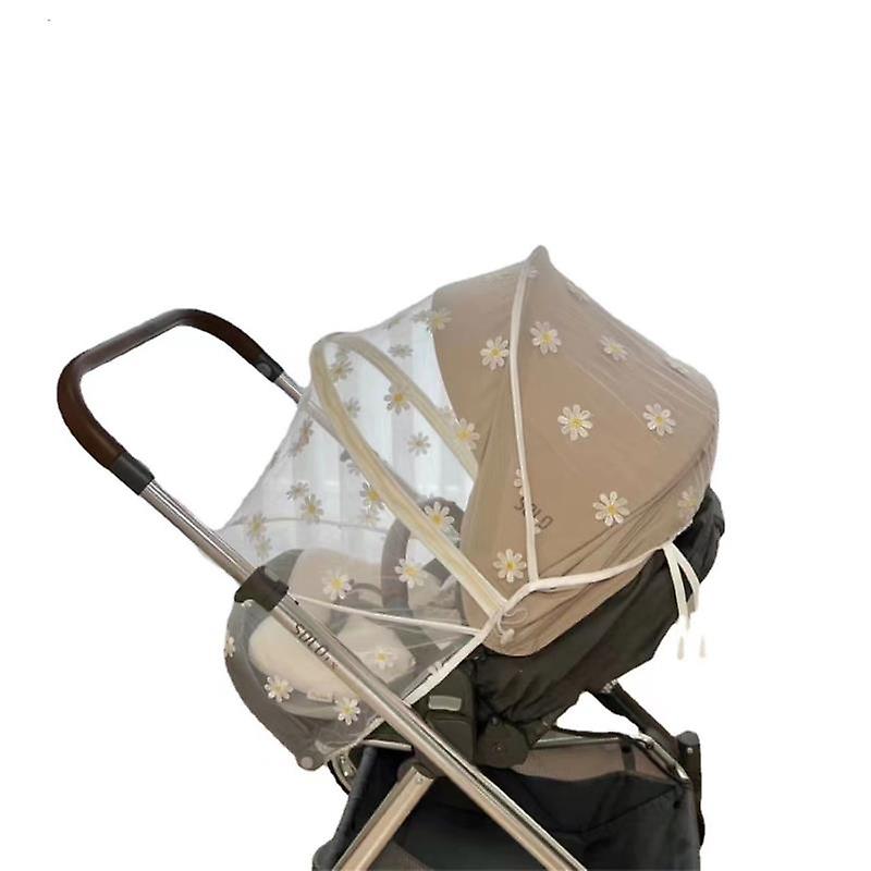 Baby Stroller Mosquito Net Full Cover Summer Breathable Mosquito Cover Daisy Embroidery Gauze Sunshade Stroller Accessories