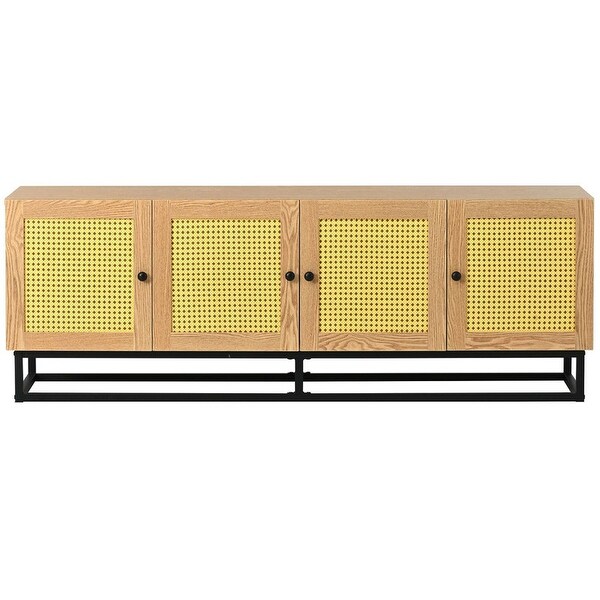 TV Stand Entertainment Cabinet with 4 Textured Rattan Doors and 2 Adjustable Panels