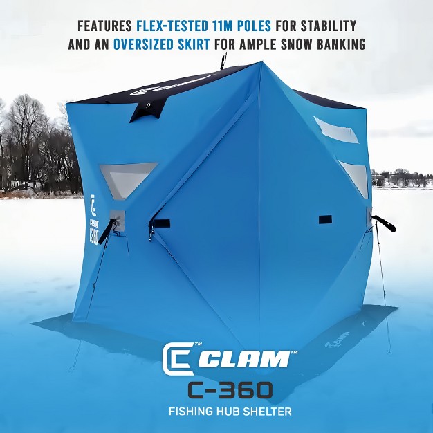 Clam Portable Pop Up Ice Fishing Thermal Hub Shelter Tent