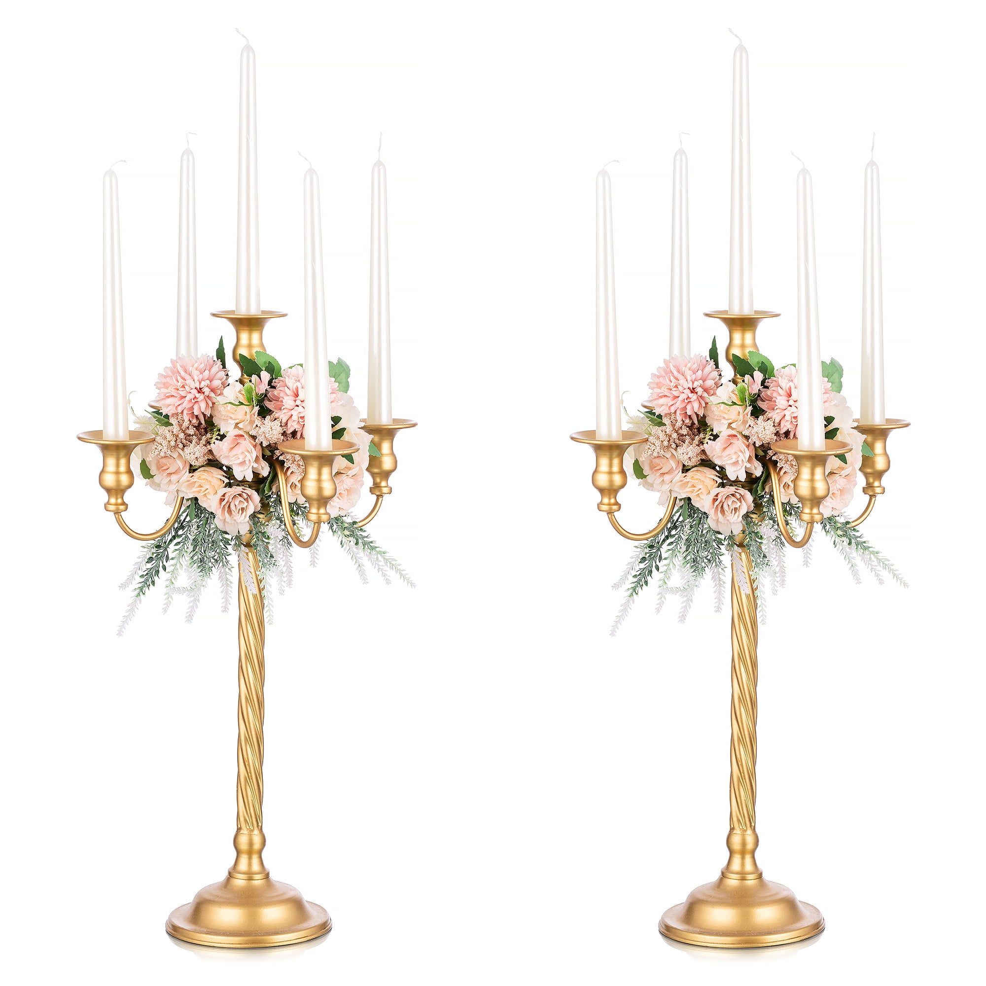 Nuptio Gold Candelabra for Wedding Decoration 5-Arms Floor Candlestick Holder 21