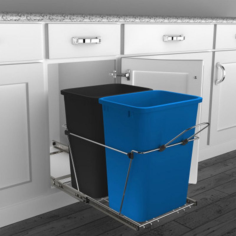 Rev-a-shelf Double Pull Out Trash Can 35 Qt For Kitchen， Blue， Rv-18kd-2218c-s