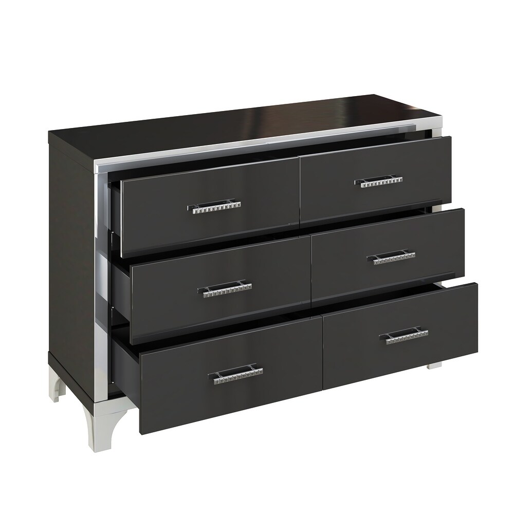 Elegant High Gloss Dresser with Metal Handle Mirrored Storage Cabinet