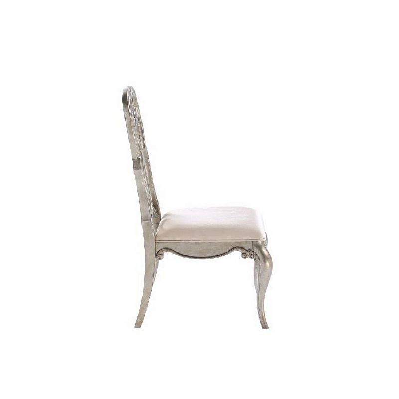 Side Chair with Wooden Scrolled Design Back， Set of 2， Beige