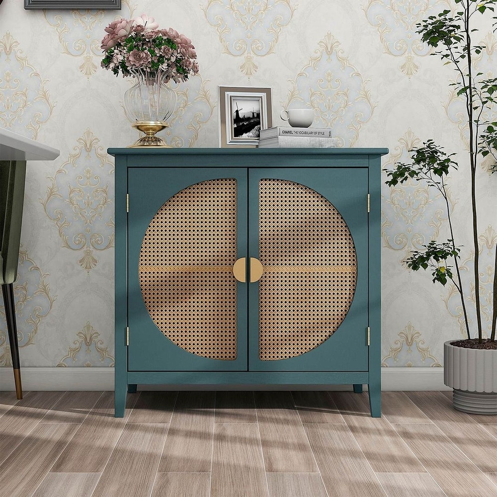 Woven Rattan Wicker Doors Accent Cabinet Sideboard