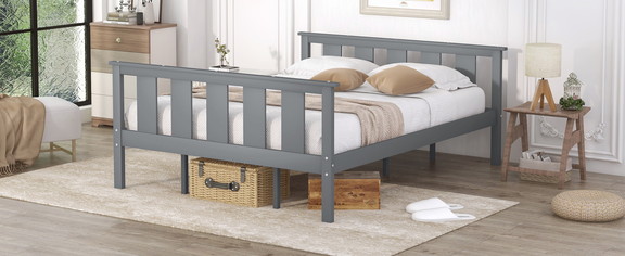 Wood Platform Bed Twin Size Bed Frame with Headboa...