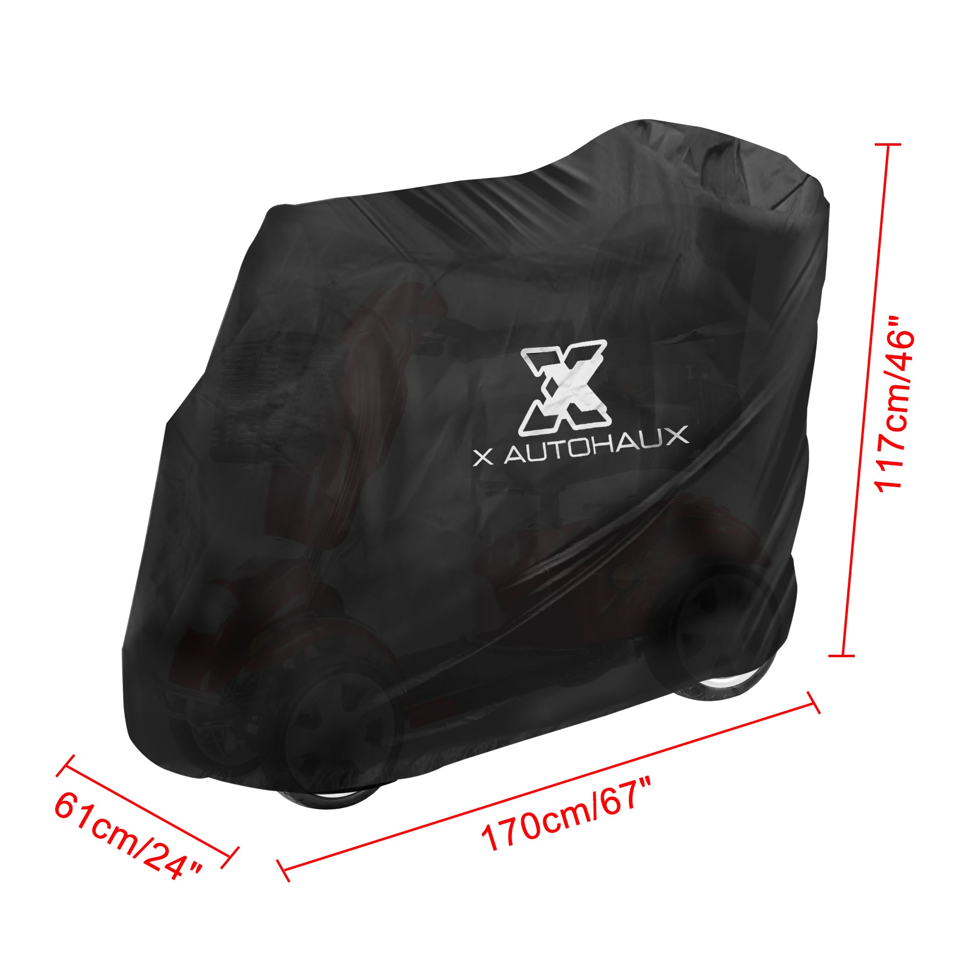 Black Motorbike Mobility Scooter Cover Waterproof Rain Protection 190T Polyester 67x24x46 Inch